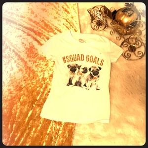 A white T-shirt with a logo